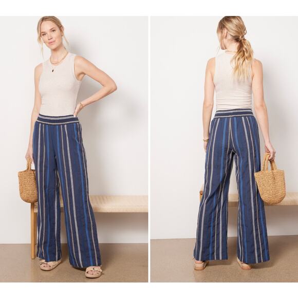 Michael Stars Pants - Michael Stars Rosa Stripe Pant Size Medium Blue Beach Elastic High Waist
